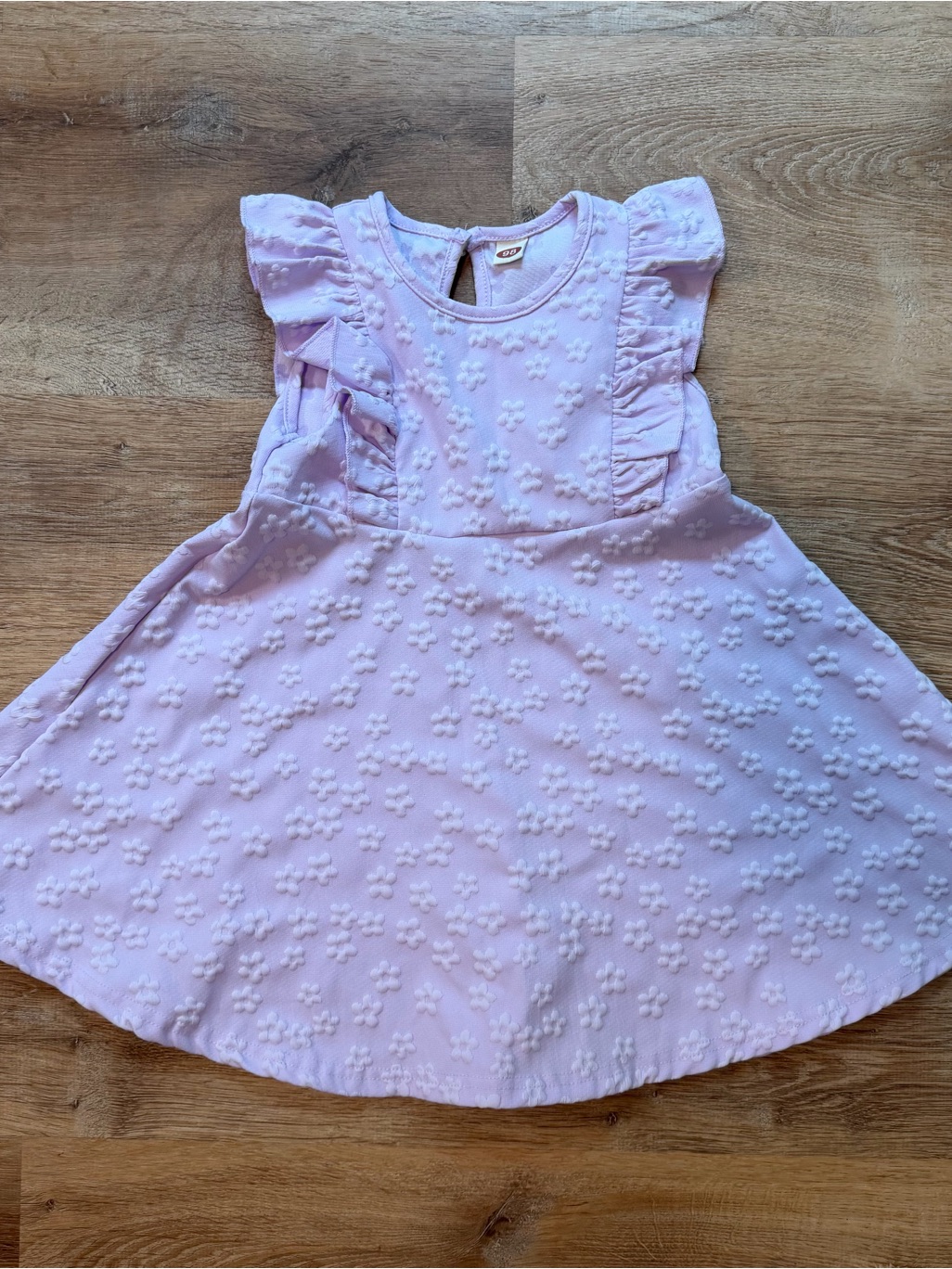 Lavender Floral Textured Ruffle Dress For Girls - 2-3t